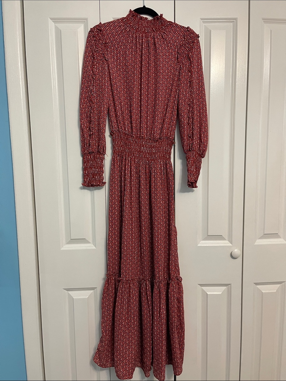 MAX STUDIO Red Long Sleeve Smocked Waist Maxi Dress